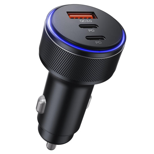 90W USB-C & USB-A Car Charger, 3-Port Fast Charging, PD3.0 & QC3.0, Compatible with iPhone 16/15/14/13 Pro Max, iPad, MacBook, Samsung, Google Pixel, More